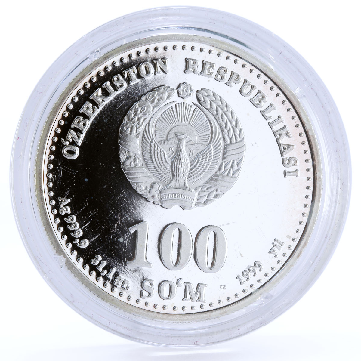 Uzbekistan 100 som Famous Ancestors Sultan Amir Temur proof silver coin 1999