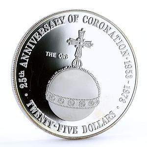 Cayman Islands 25 dollars 25th Coronation Jubilee Royal Orb silver coin 1978