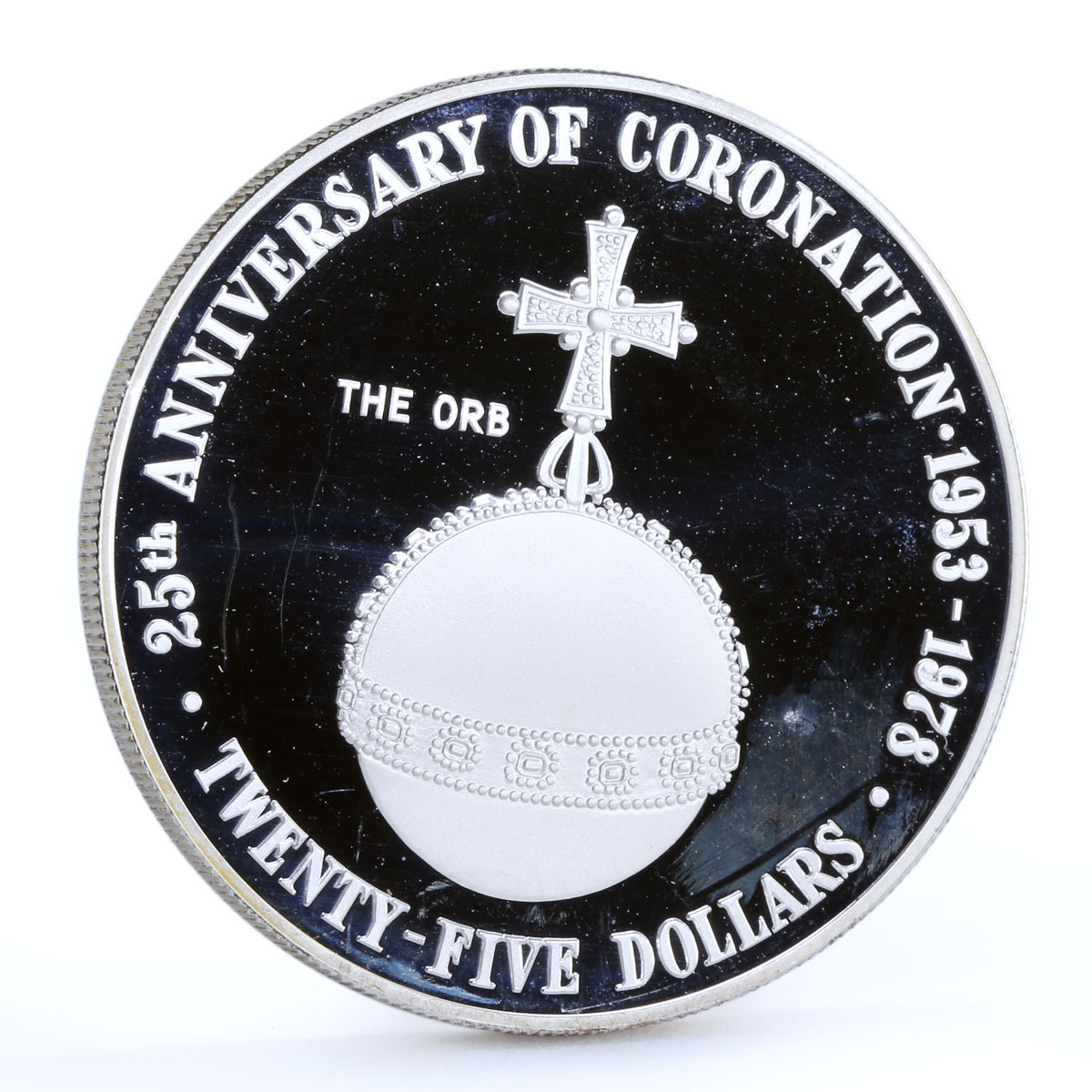 Cayman Islands 25 dollars 25th Coronation Jubilee Royal Orb silver coin 1978