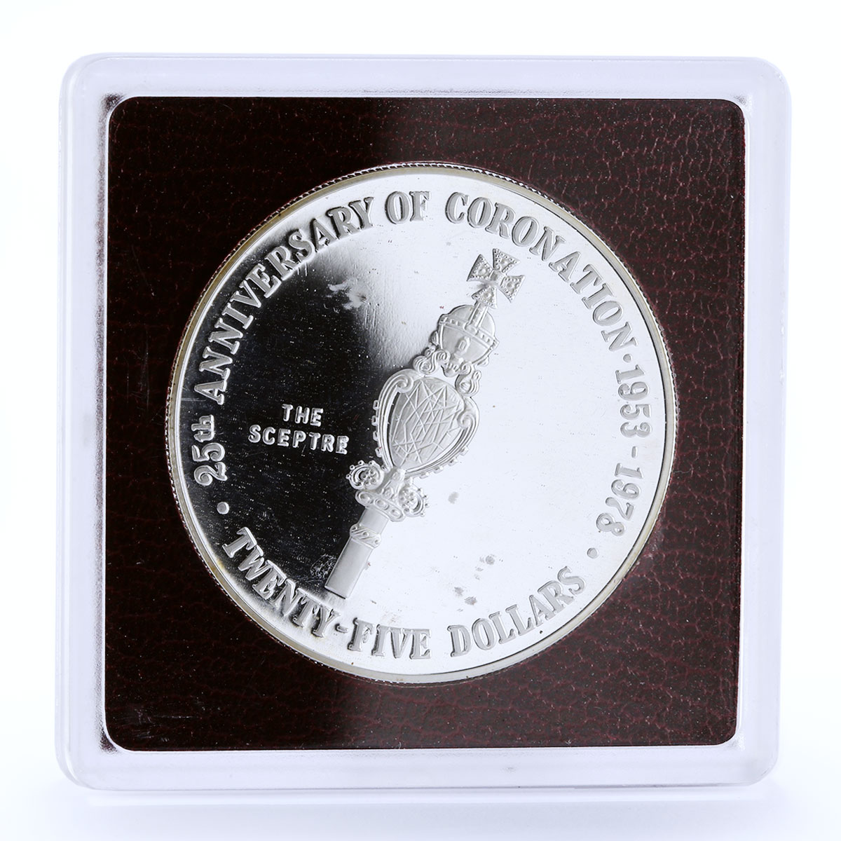 Cayman Islands 25 dollars 25th Coronation Jubilee Royal Sceptre silver coin 1978