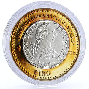 Mexico 100 pesos Numismatic Heritage 1783 Carlos III bimetal coin 2011