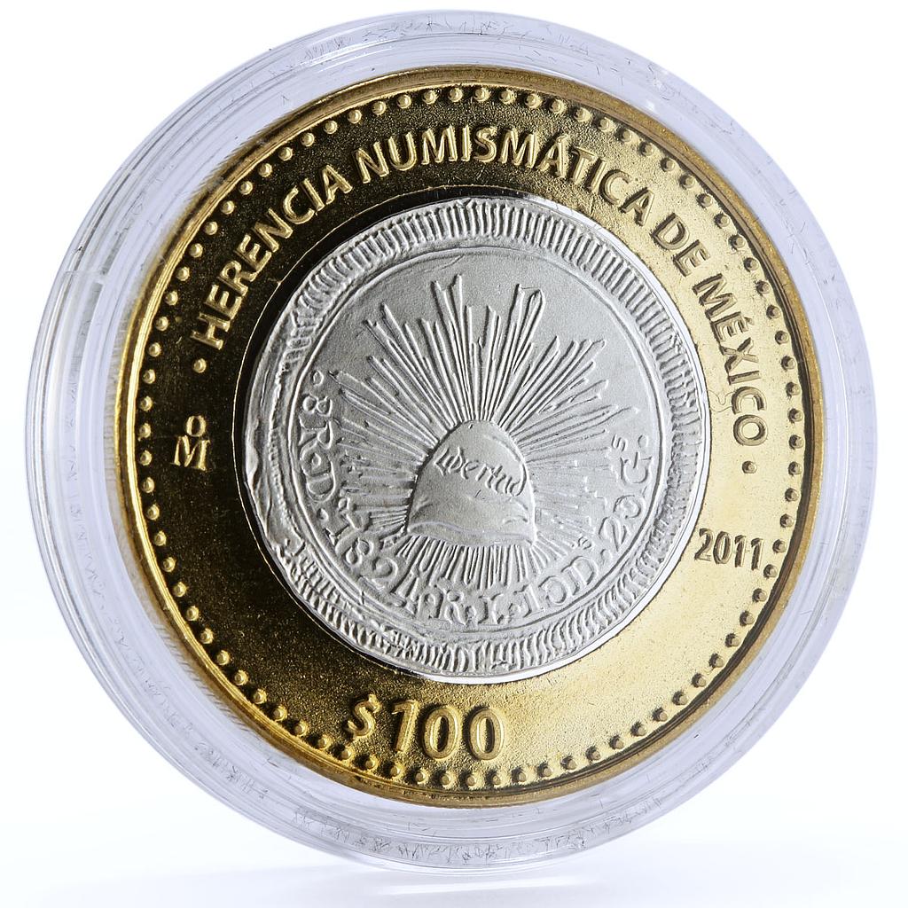 Mexico 100 pesos Numismatica Heritage 1824 8 Reales bimetal coin 2011