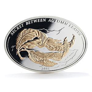 Palau $5 Secret between Autumn Leaves Oval Shaped Silver Coin 2008