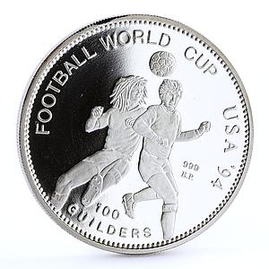Suriname 100 guilders Football World Cup in USA Two Players silver coin 1994