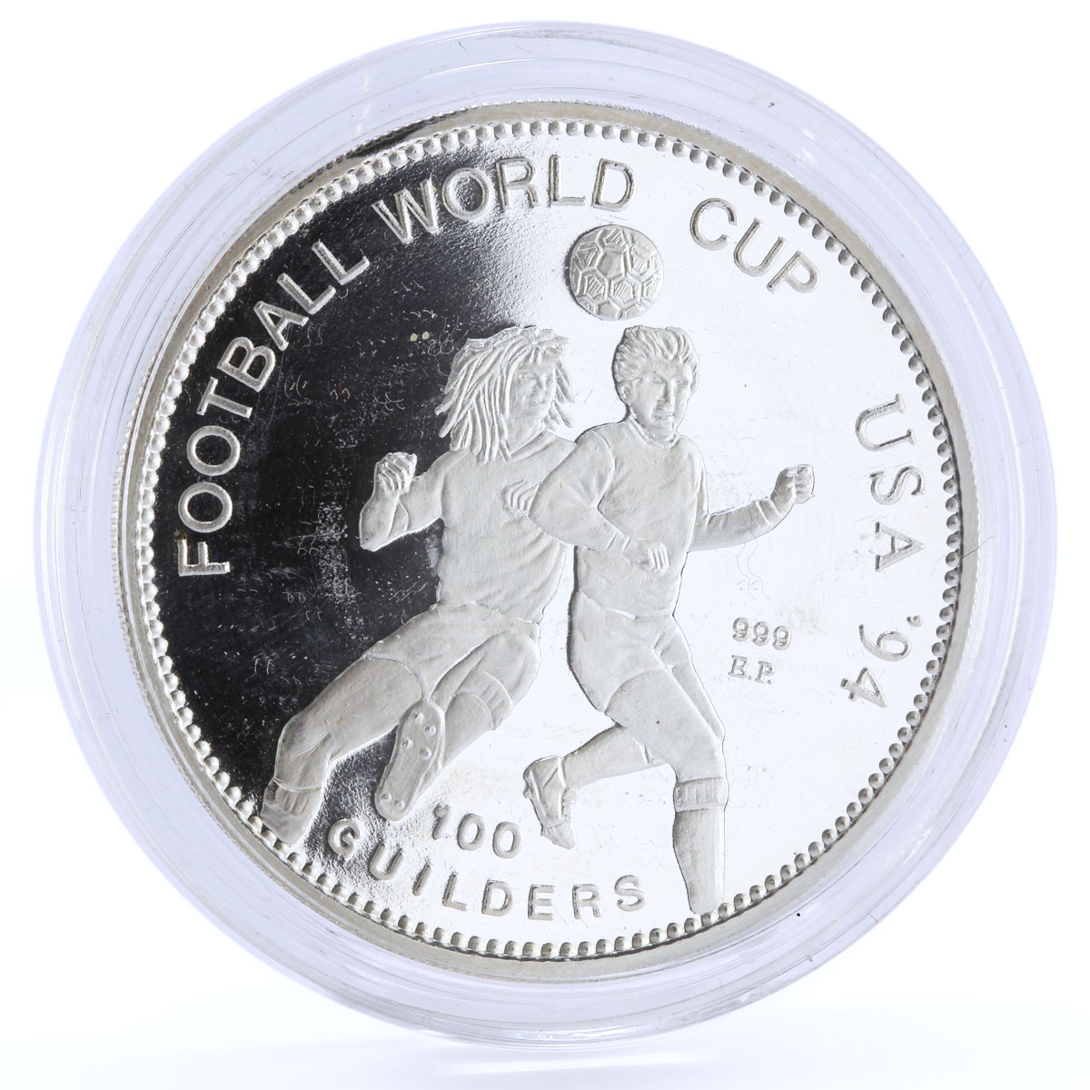 Suriname 100 guilders Football World Cup in USA Two Players silver coin 1994