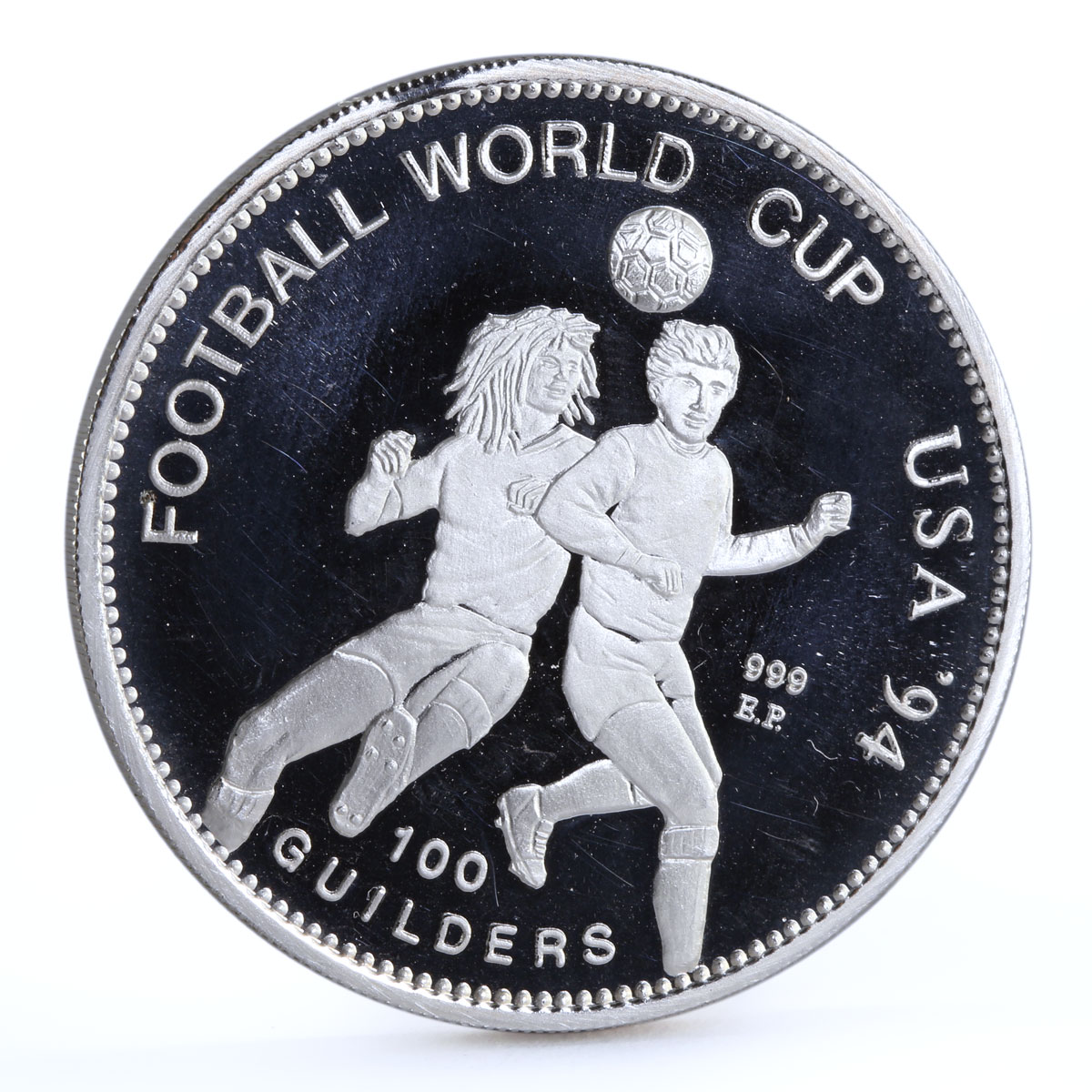 Suriname 100 guilders Football World Cup in USA Two Players silver coin 1994