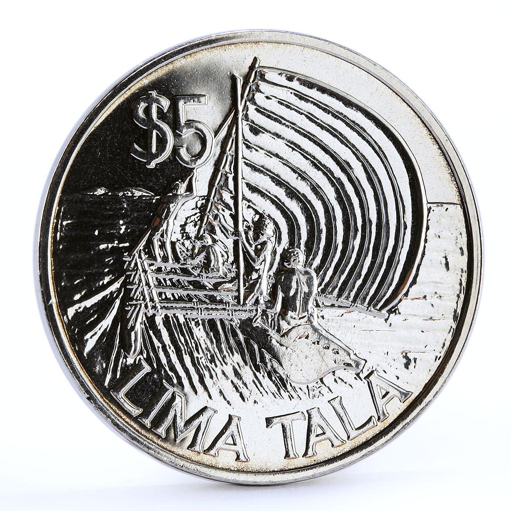 Tokelau 5 tala Sea Conservation Fishermans Ship Boat silver coin 1984