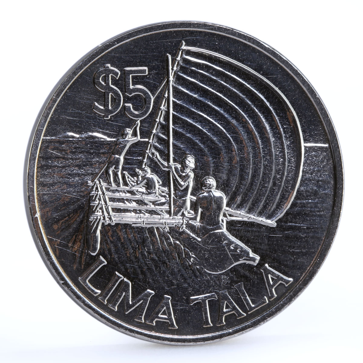 Tokelau 5 tala Sea Conservation Fishermans Ship Boat silver coin 1984