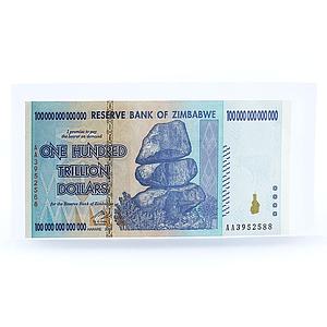 ZIMBABWE 100 TRILLION DOLLARS BANKNOTE CURRENCY UNCIRCULATED 2008