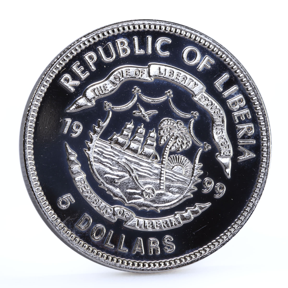 Liberia 5 dollars Transrapid-08 Train Railway Railroad Express CuNi coin 1999