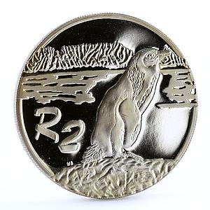 South Africa 2 rand Endangered Widlife Jackass Penguin Fauna silver coin 1998