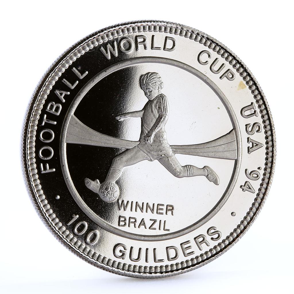 Suriname 100 guilders Football World Cup in USA Winner Brazil CuNi coin 1994