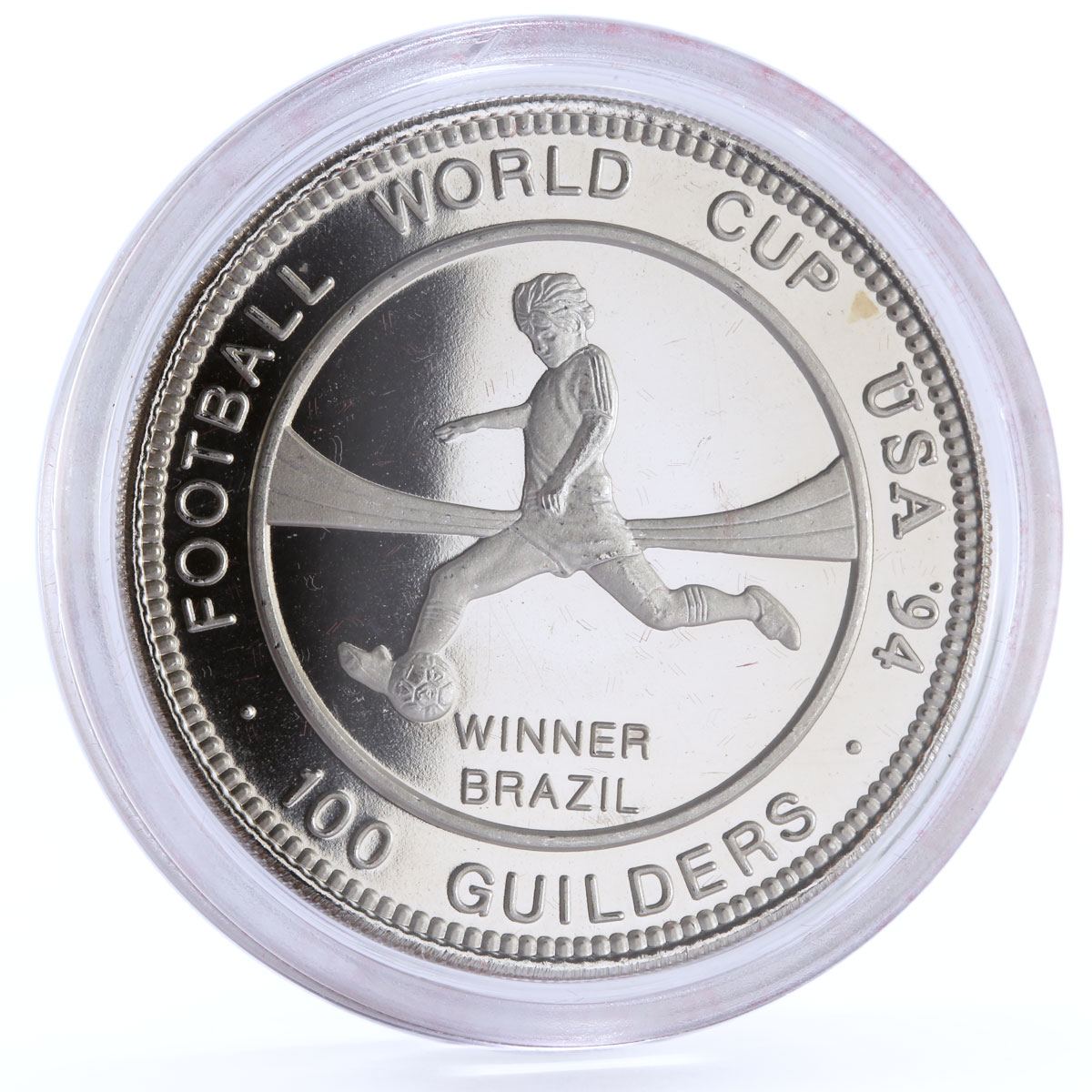 Suriname 100 guilders Football World Cup in USA Winner Brazil CuNi coin 1994