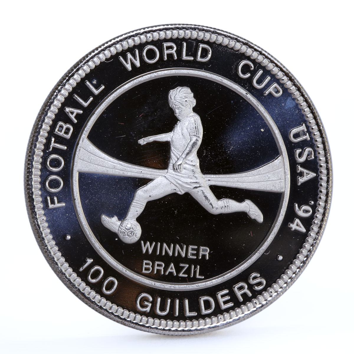 Suriname 100 guilders Football World Cup in USA Winner Brazil CuNi coin 1994