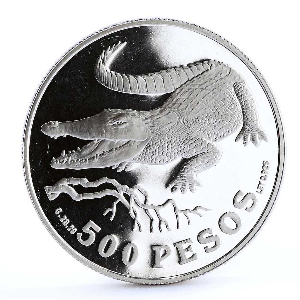 Colombia 500 pesos Endangered Wildlife Crocodile Fauna silver coin 1978