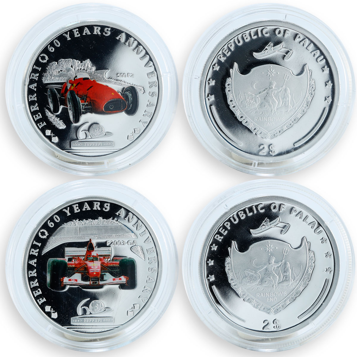 Palau 2 dollars 6 coins Set Ferrari 60th Anniversary Formula, F1 Racing 2007