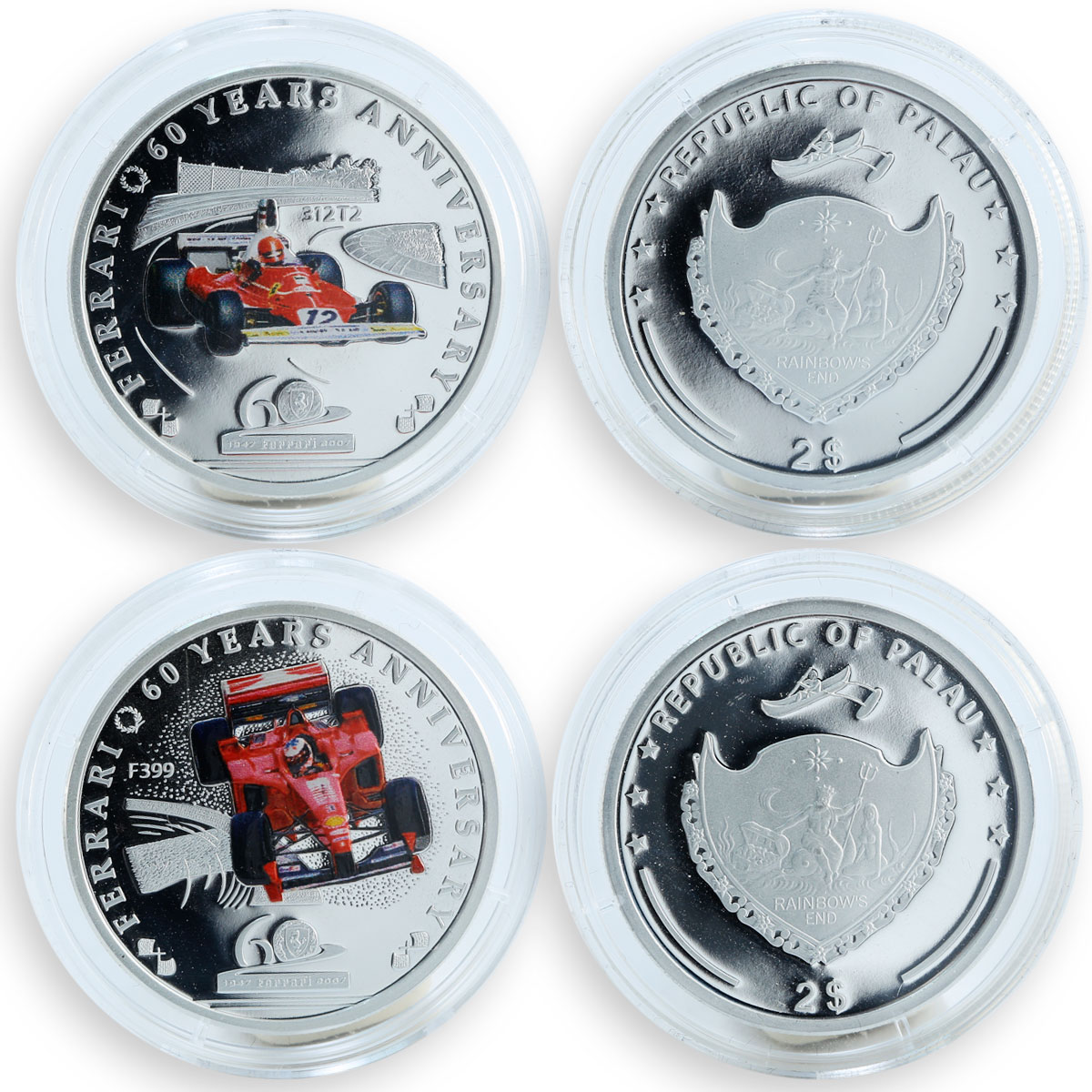 Palau 2 dollars 6 coins Set Ferrari 60th Anniversary Formula, F1 Racing 2007
