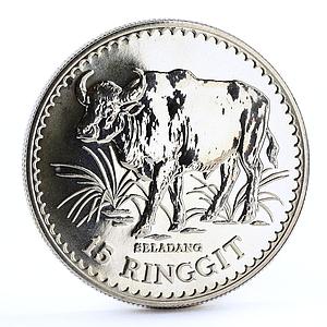 Malaysia 15 ringgit Conservation Fauna Malaysian Gaur Bull silver coin 1976