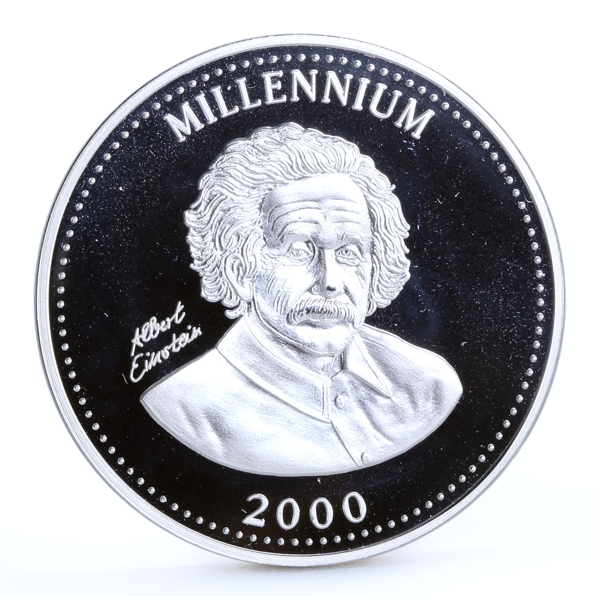 Uganda 1000 shillings Millennium Albert Einstein Science proof silver coin 1999