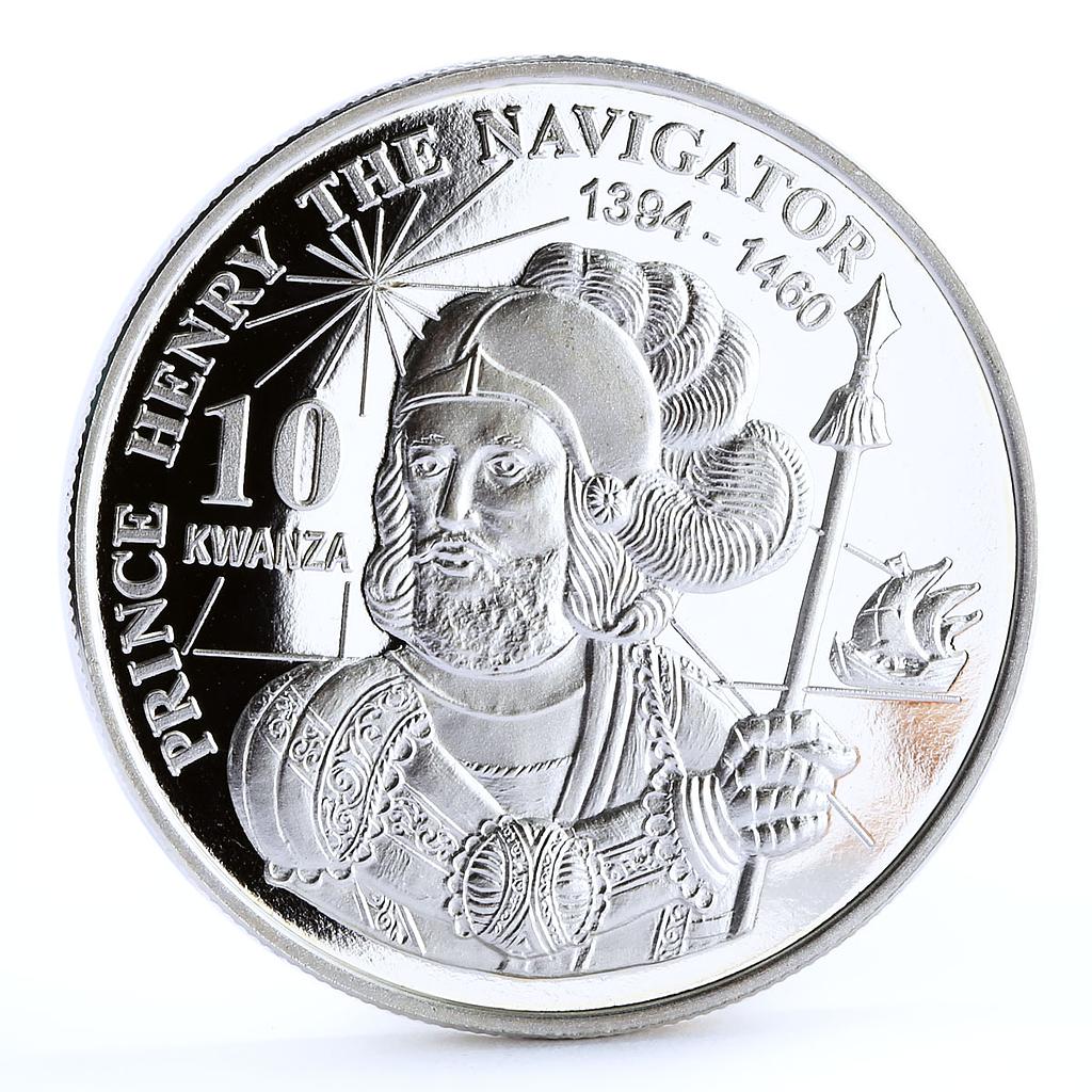 Angola 10 kwanzas Prince Henry the Navigator proof nickel coin 1999