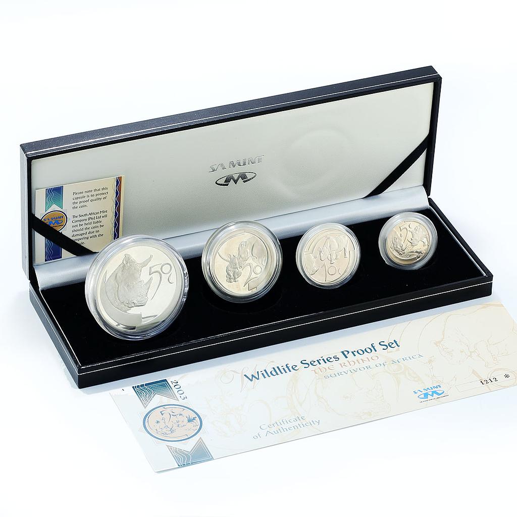 South Africa set 4 coins Wildlife Series The Rhino proof silver coin 2003