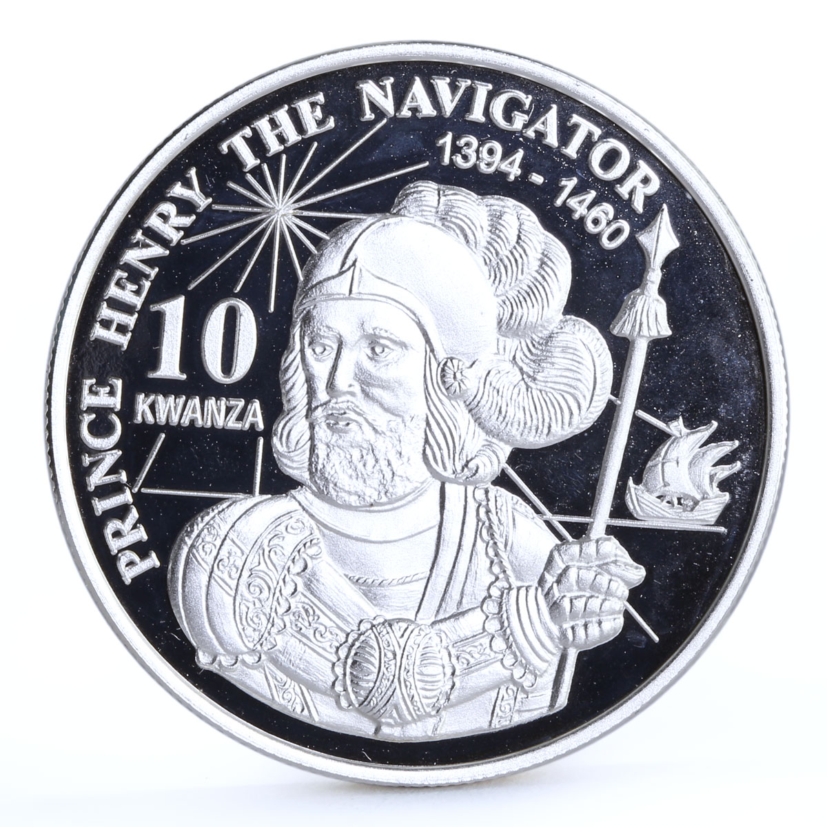 Angola 10 kwanzas Prince Henry the Navigator proof silver coin 1999