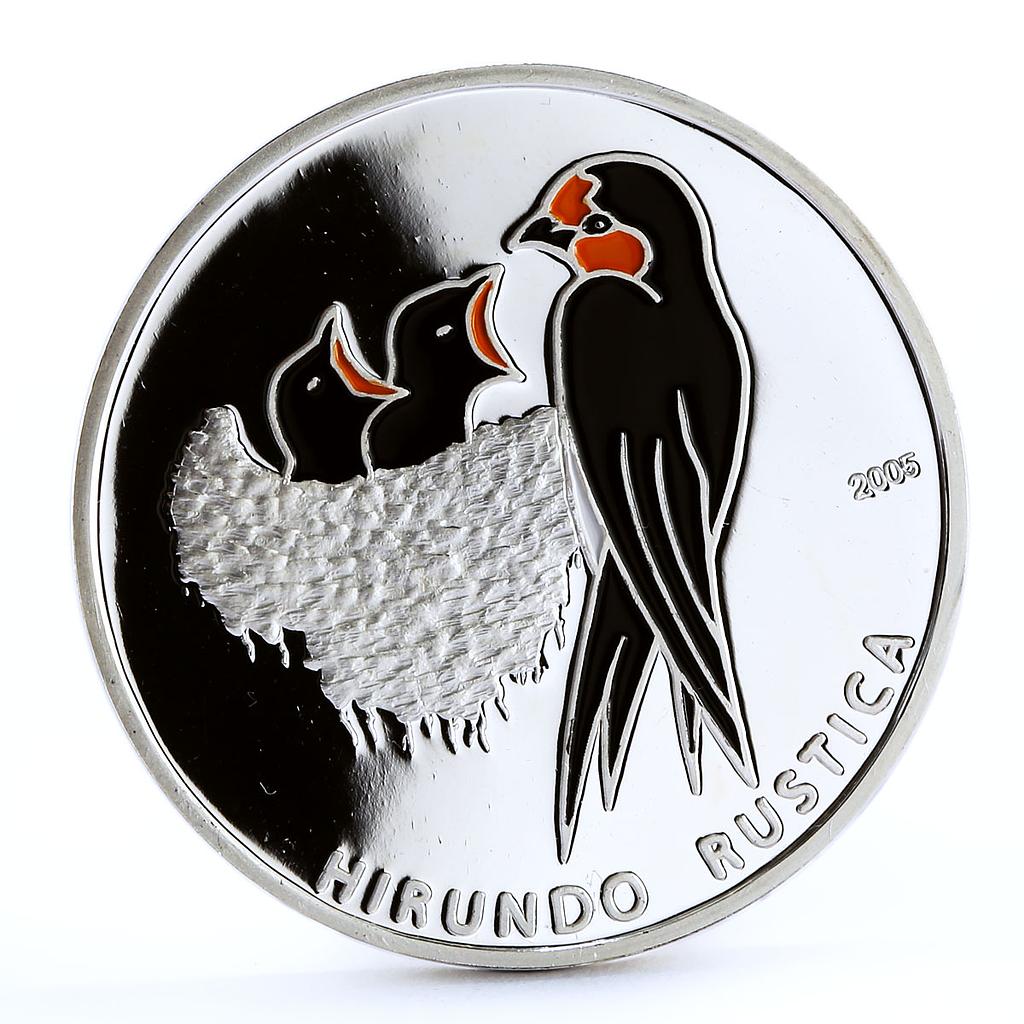 Congo 1000 francs Endangered Wildlife Barn Swallow Bird colored silver coin 2005