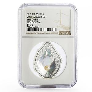 Palau 5 dollars Oyster Sea Treasures Pearl PF70 NGC silver coin 2011