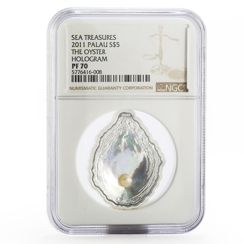 Palau 5 dollars Oyster Sea Treasures Pearl PF70 NGC silver coin 2011