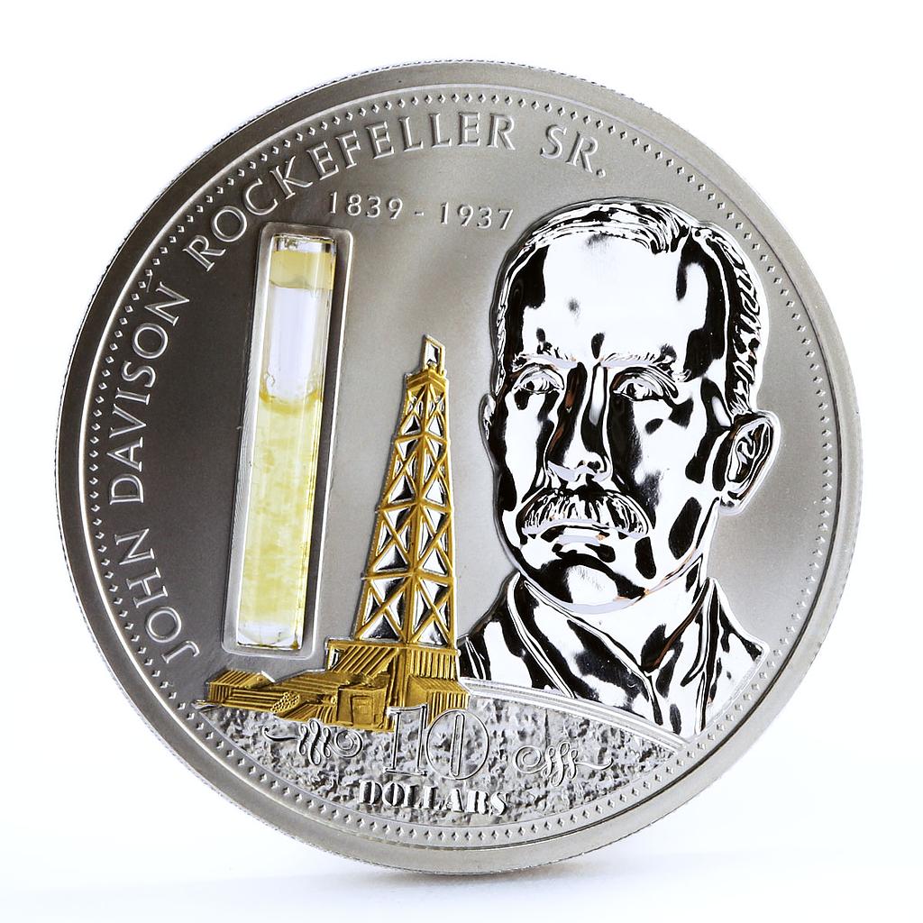 Cook Island 10 dollars Sir John Davidson Rockefeller Oil proof silver coin 2008