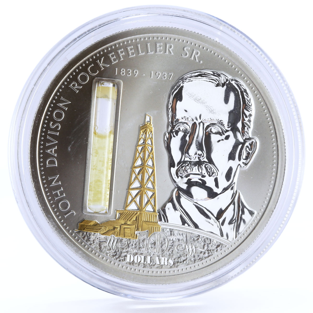 Cook Island 10 dollars Sir John Davidson Rockefeller Oil proof silver coin 2008