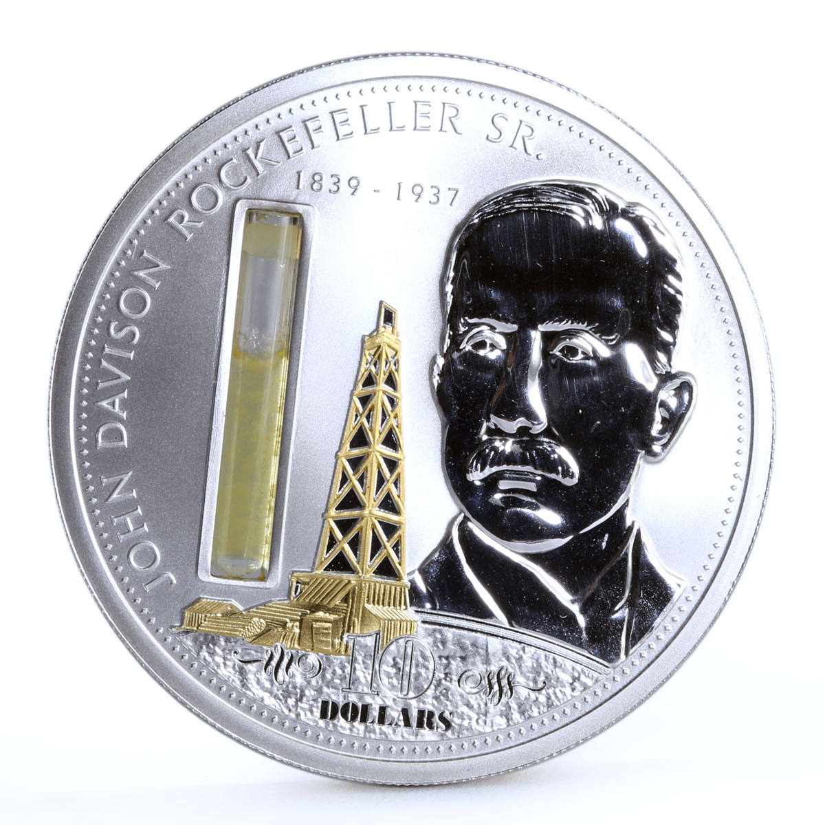 Cook Island 10 dollars Sir John Davidson Rockefeller Oil proof silver coin 2008