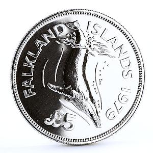 Falkland Islands 5 pounds Endangered Wildlife Humpback Whale silver coin 1979