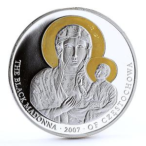 Liberia 5 dollars The Black Madonna Czestochowa gilded proof CuNi coin 2007