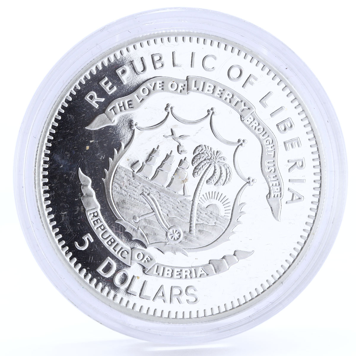 Liberia 5 dollars The Black Madonna Czestochowa gilded proof CuNi coin 2007