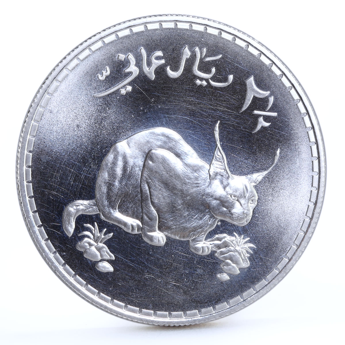 Oman 2 1/2 rials Endangered Wildlife Caracal Cat Fauna silver coin 1976