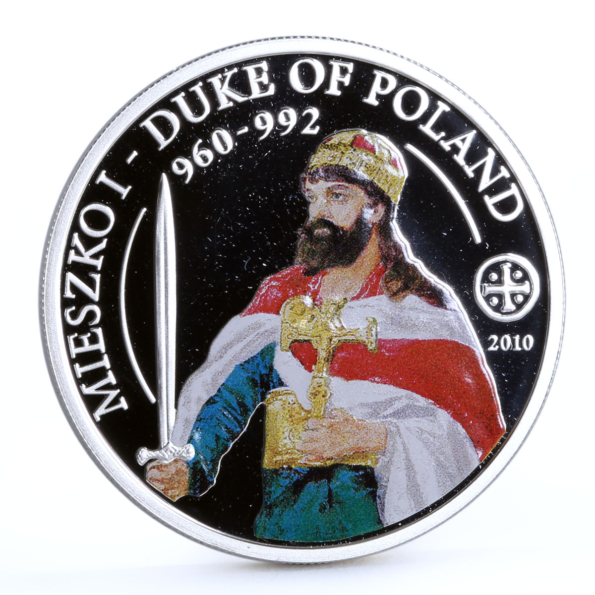 Palau 2 dollars Duke of Poland Mieszko the First colored proof silver coin 2010