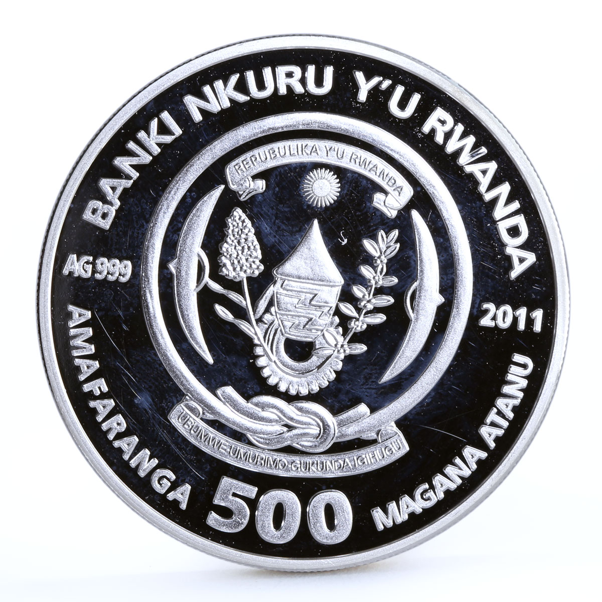 Rwanda 500 francs Cats series Persian Cat Books colored silver coin 2011