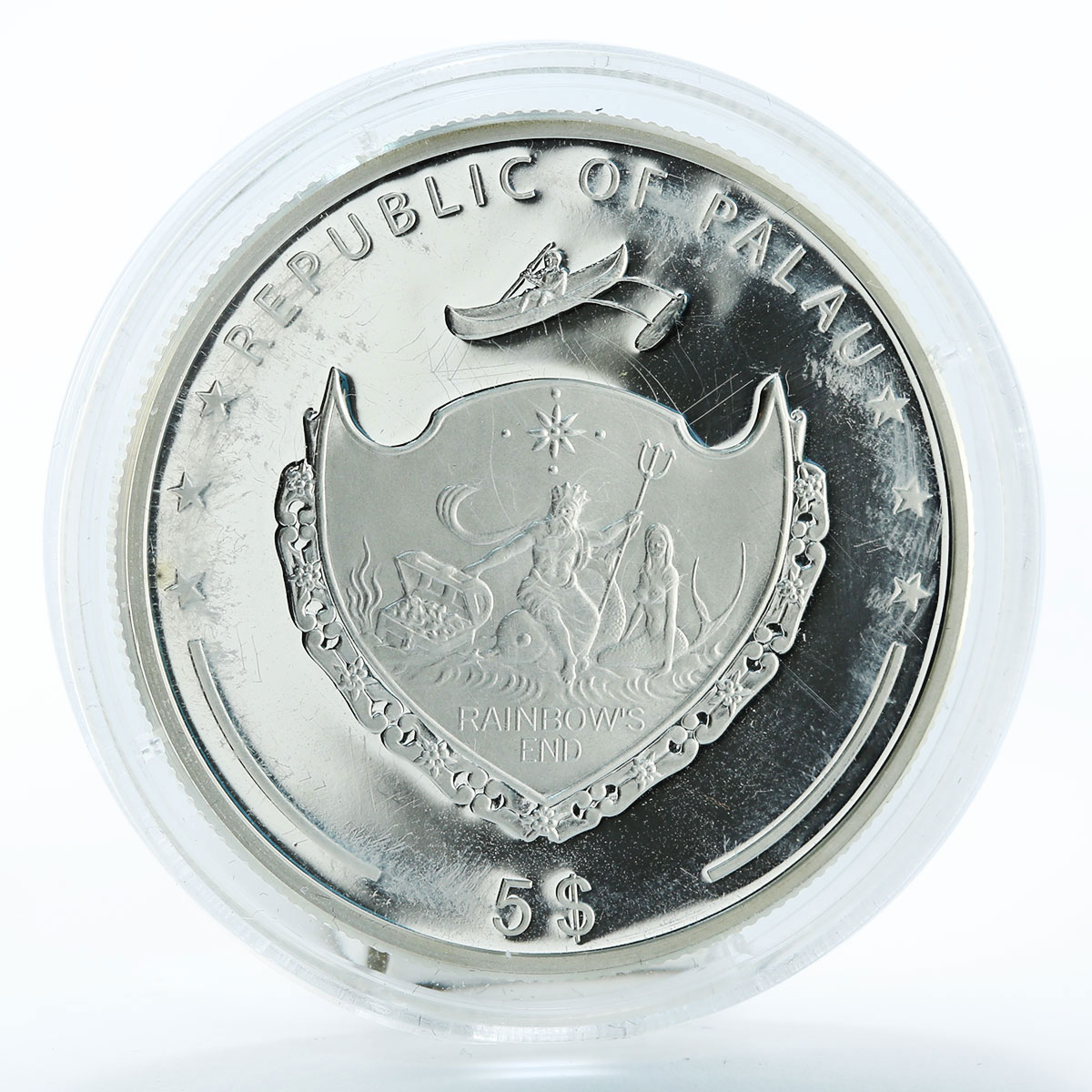 Palau 5 Dollars Pacific Wildlife Saltwater Crocodile Swarovski silver coin 2007