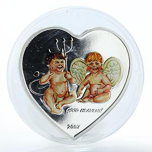 Palau 5 dollars Angel and Devil Babies Heart Good Heavens color silver coin 2007