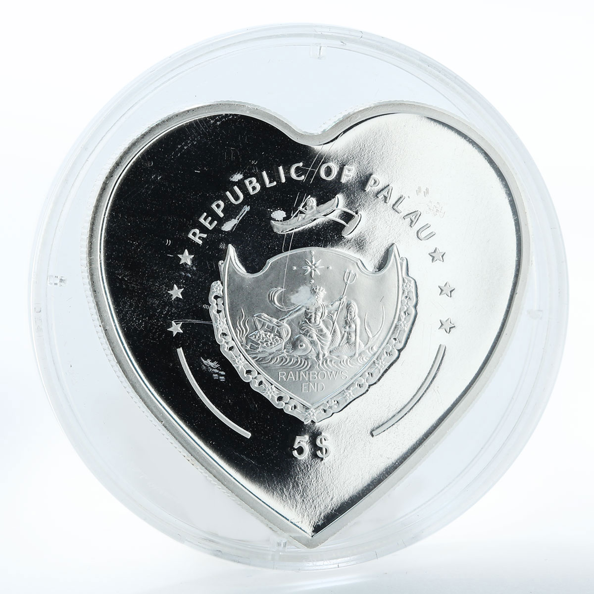 Palau 5 dollars Angel &amp; Devil Babies Heart Good Heavens coloured proof 2007