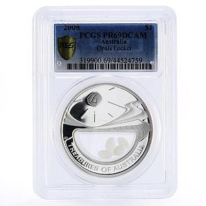 Australia 1 dollar Treasures Opals Locket PR69 PCGS silver coin 2008