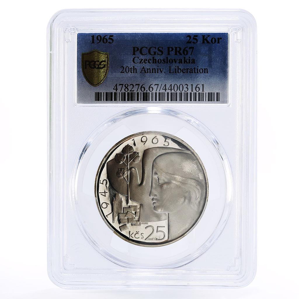 Czechoslovakia 25 korun Anniversary of Liberation PR67 PCGS silver coin 1965