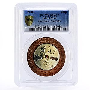 Isle of Man 60 pence Currency Converter Cash Trade MS67 PCGS bimetal coin 2002