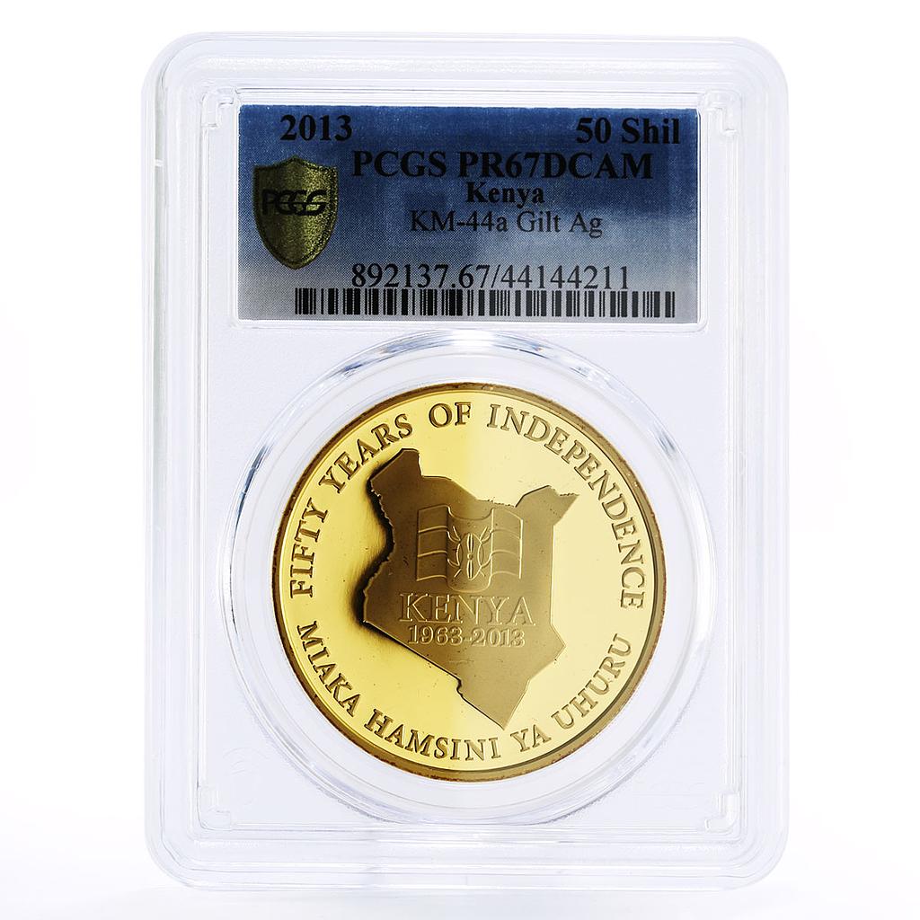 Kenya 50 shillings 50 Years of Independence PR67 PCGS gilded silver coin 2013