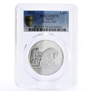 Latvia 1 lats Karlis Zale Sculpture Dying Horseman PR70 PCGS silver coin 2012