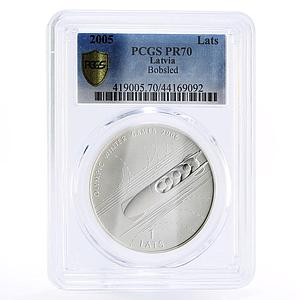 Latvia 1 lats Nagano Winter Olympic Games Bobsleigh PR70 PCGS silver coin 2005