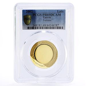 Latvia 1 lats Fortune Coin Symbol of Luck PR69 PCGS gilded silver coin 2002