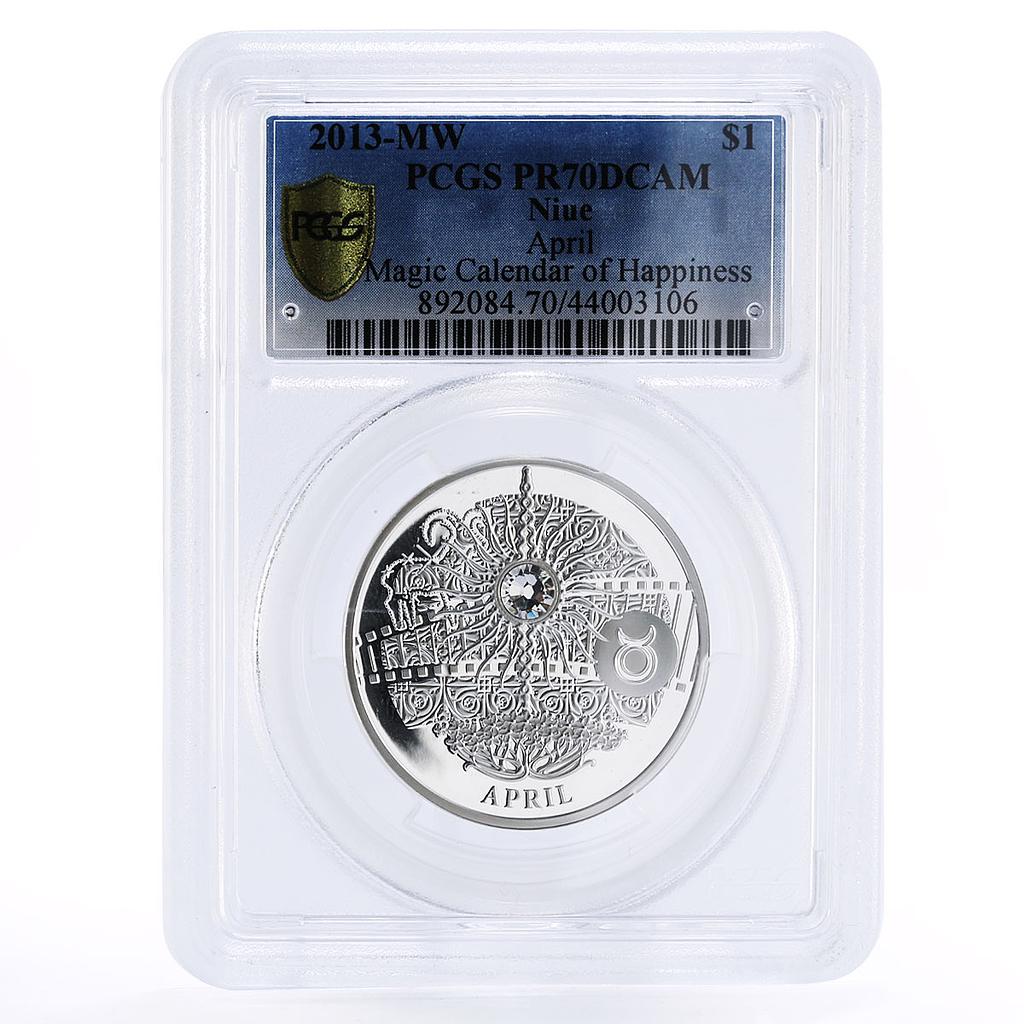 Niue 1 dollar Magic Calendar of Happines April PR70 PCGS silver coin 2013