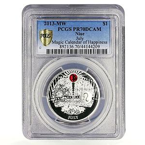Niue 1 dollar Magic Calendar of Happines July PR70 PCGS silver coin 2013